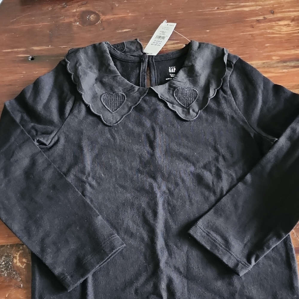 GAP Black Long Sleeve Shirt with Heart Collar